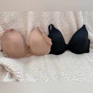 2 Natori Elegant Lace Trim Bra Set - Black and Tan